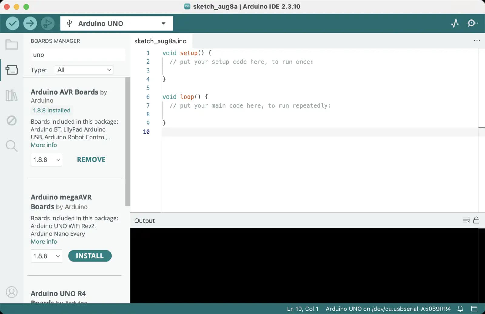 Boards Manager в Arduino IDE с пакетами для плат UNO