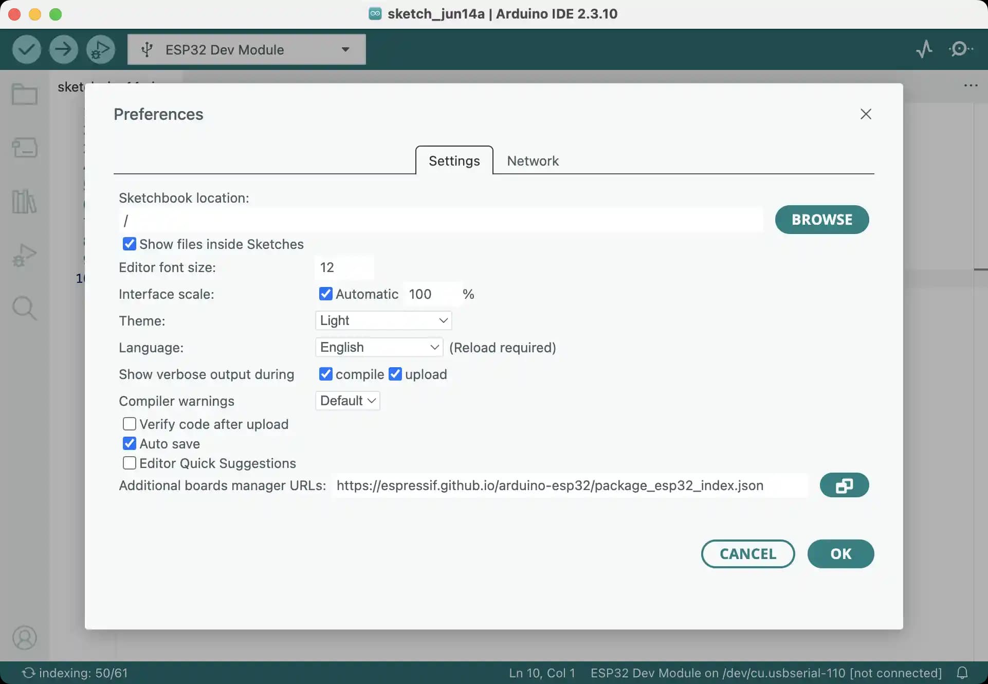 Поле Additional boards manager URLs в настройках Arduino IDE